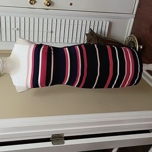 White House Black Market white pink black stripe sleeveless dress stretch  8P …